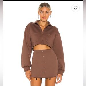 Fleece Button Skirt in Cocoa Brown GUIZIO